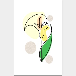 One line art yellow peace lily Posters and Art